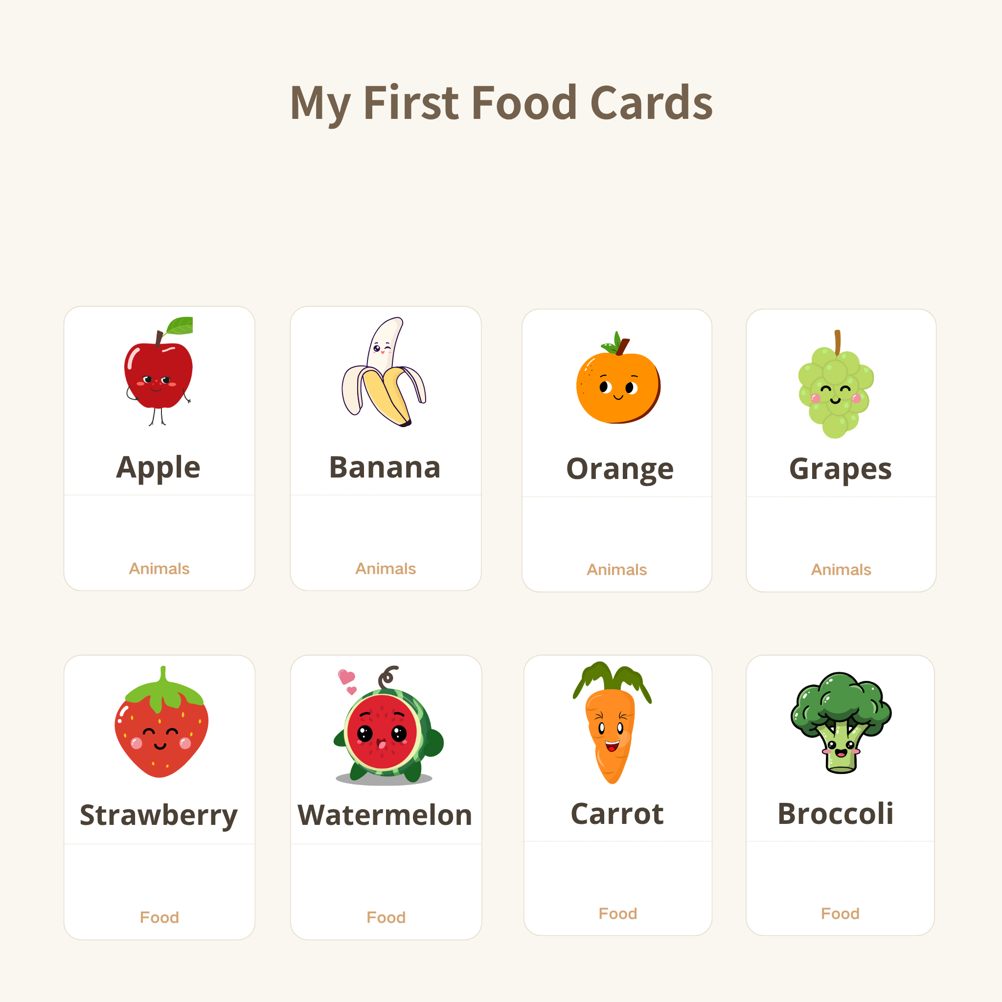 My First Food Cards | 24 Food Flashcards for Kids | Printable PDF | Montessori Learning | Instant Download