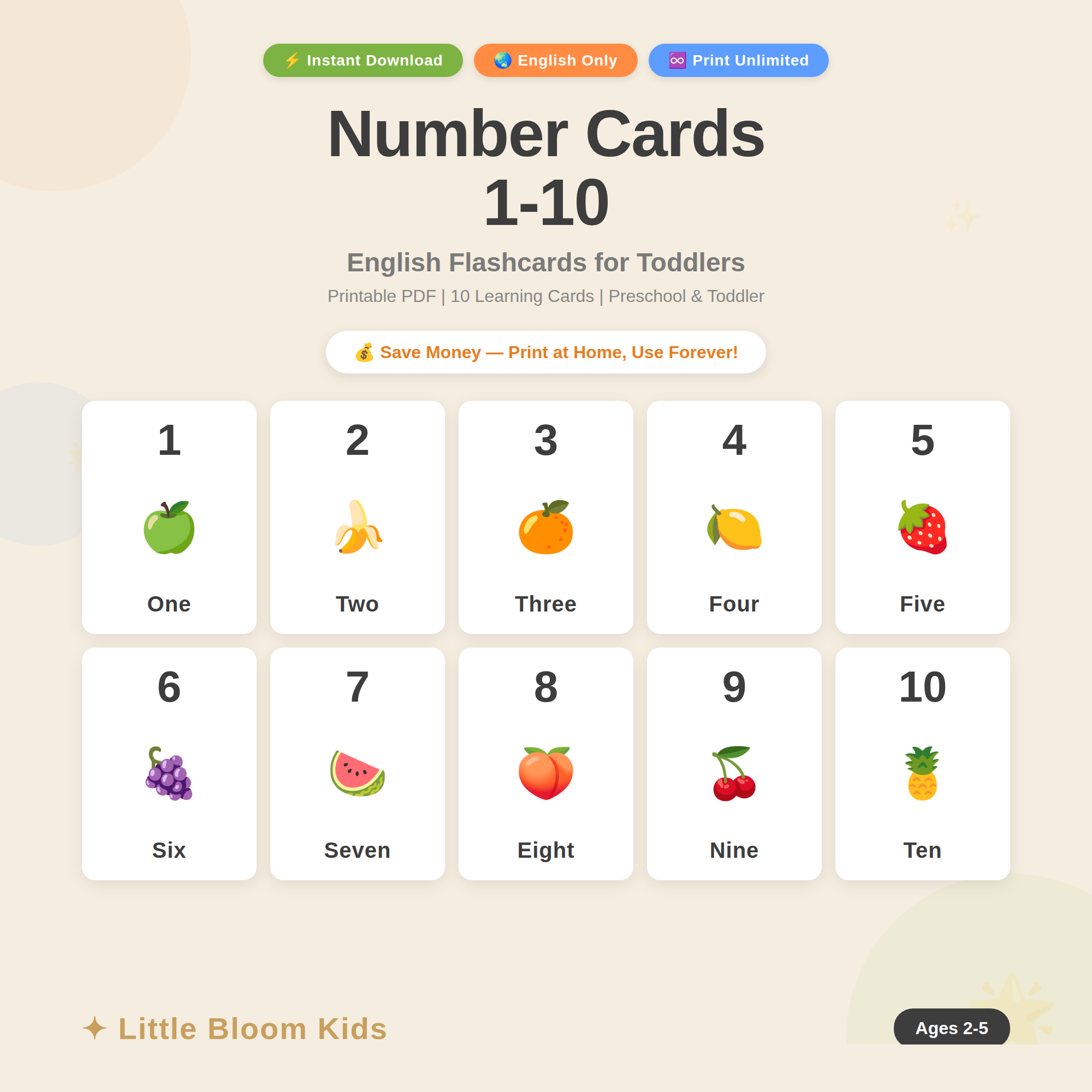 Number Cards 1-10 Printable | Toddler Preschool Flashcards | Kids Learning Activity | Instant Digital Download